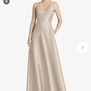 Alfred Sung Silver/Champagne color Strappy Sateen Sleeveless Gown Formal Dress